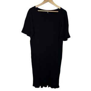 Eileen Fisher Ribbed Knit Midi Dress Women XL Black Stretch Minimal Lagom Luxury